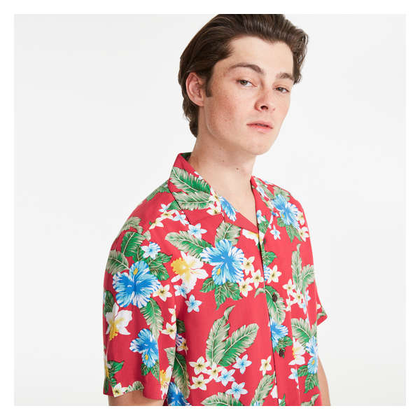 Men's Printed Camp Collar Shirt - Dusty Red
